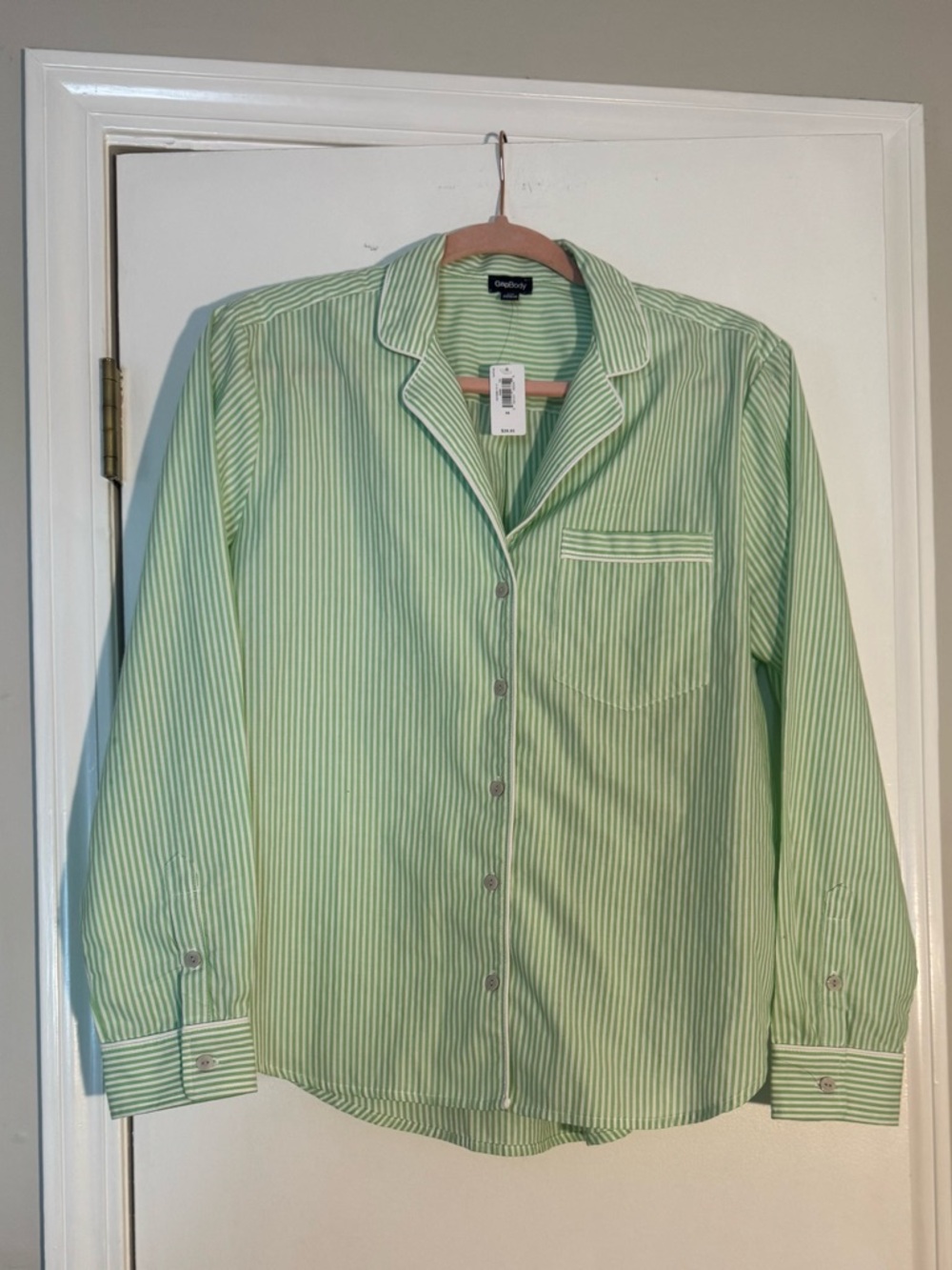 Croft & Barrow Green Stripe Button-Down Sleep Shirt 100% Cotton Cottagecore